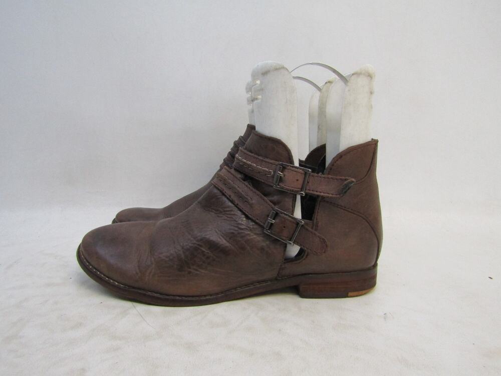 Free People Womens Size 38 EUR Brown Leather Buckle Ankle Boots